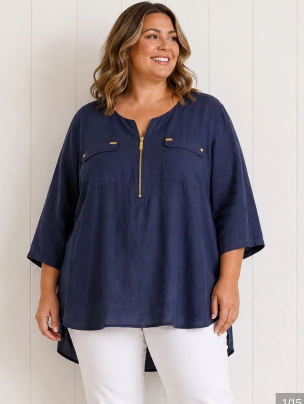 Ellen Tracy Navy Zip-Front Utility Tunic Jacket